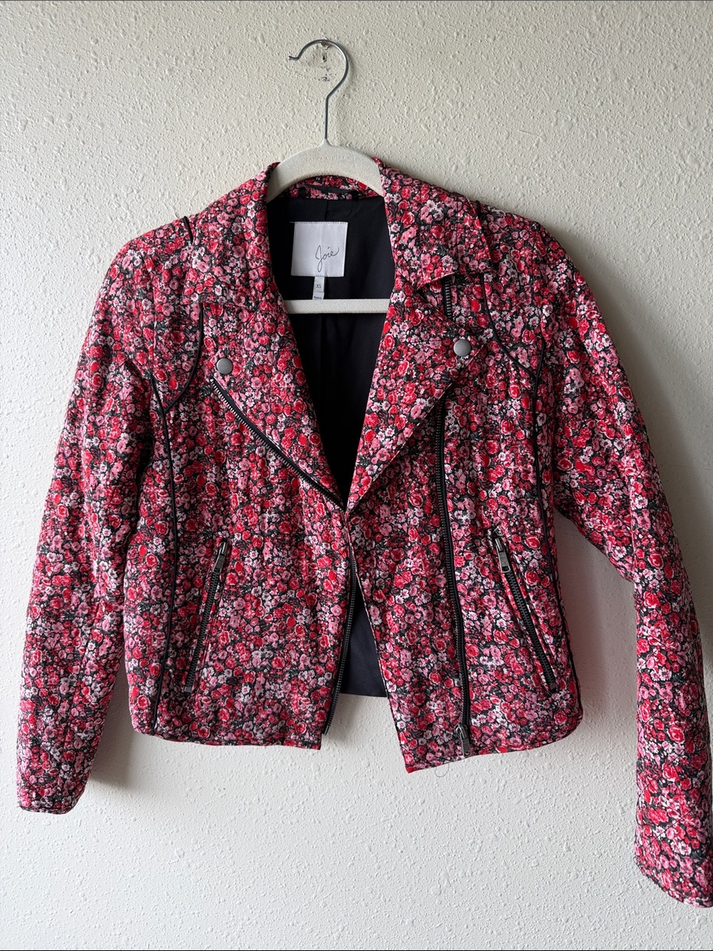 Joie silk Floral Quilted Moto Jacket